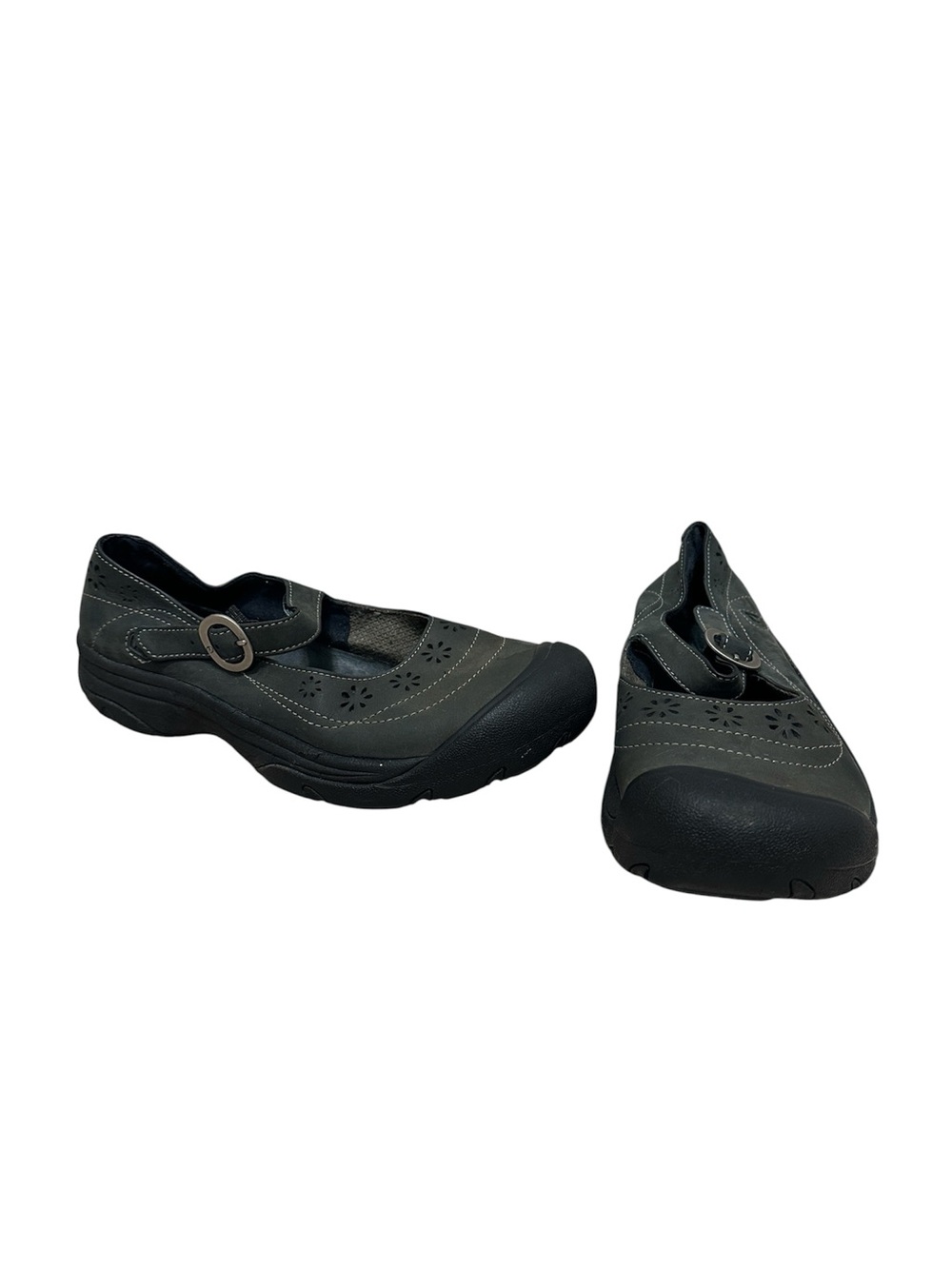 KEEN Calistoga Mary Jane Shoes Womens [Size] Grey Leather Floral Cutout Comfort